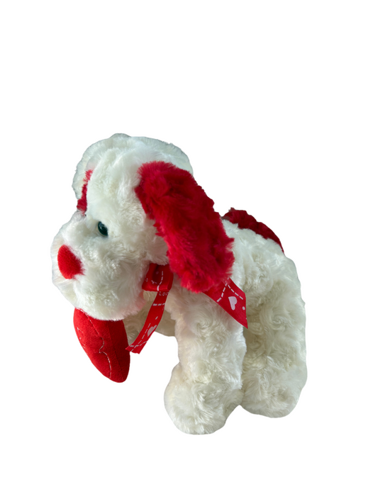 Elka Dog Puppy with Love Heart Soft Toy Plush Red and White Gift Valentines Day Buddy 