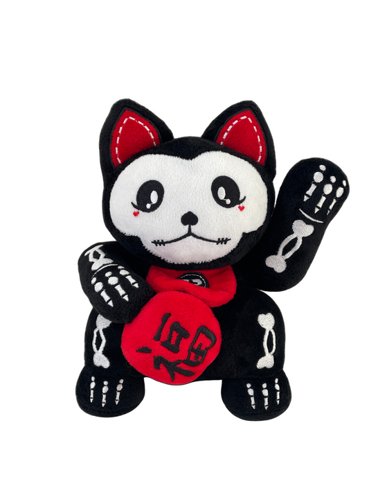 Lucky Cat Chinese Goth Red Black white Halloween