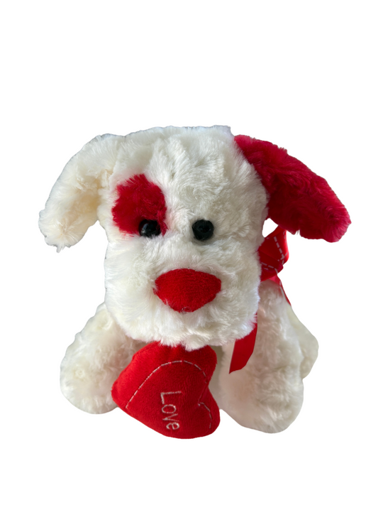 Elka Dog Puppy with Love Heart Soft Toy Plush Red and White Gift Valentines Day Buddy 